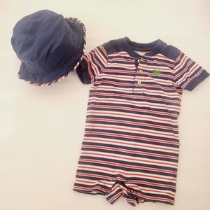Chaps 9M striped cotton romper and hat